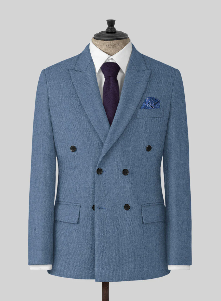 Naples Retro Blue Tweed Double Breasted Jacket