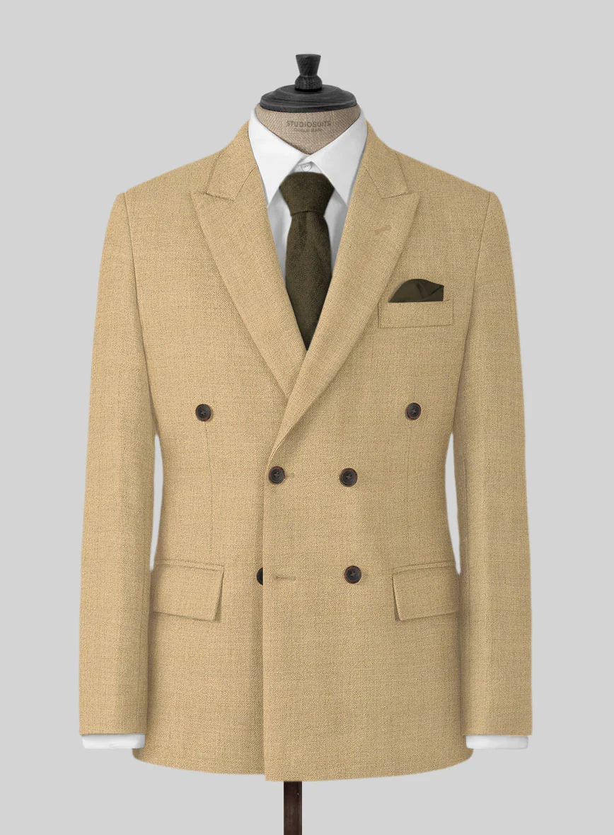 Naples Sahara Beige Tweed Double Breasted Jacket
