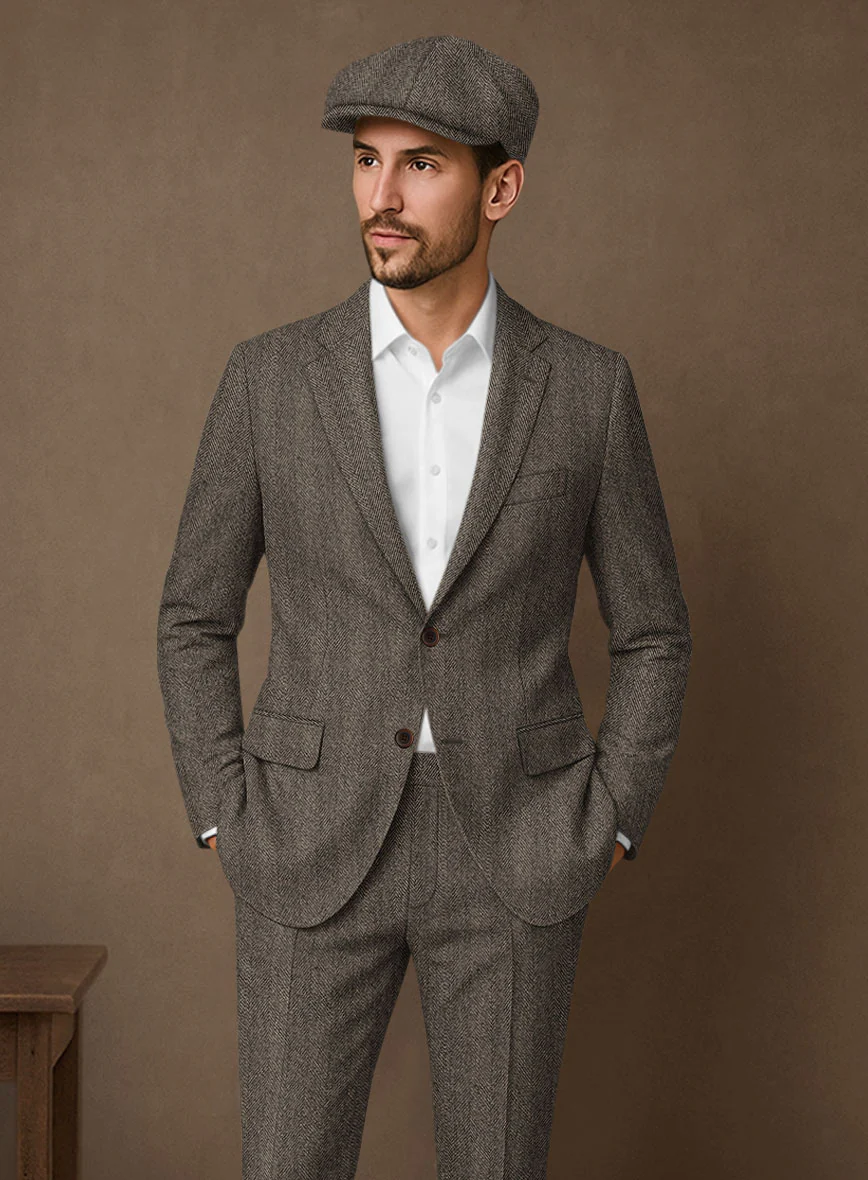 Naples Wide Herringbone Brown Tweed Jacket - Image 2