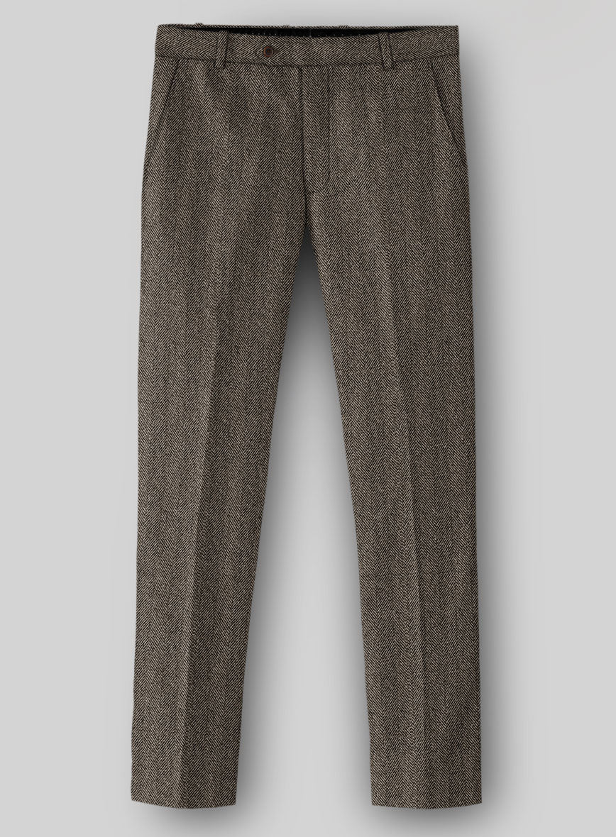 Naples Wide Herringbone Brown Tweed Pants