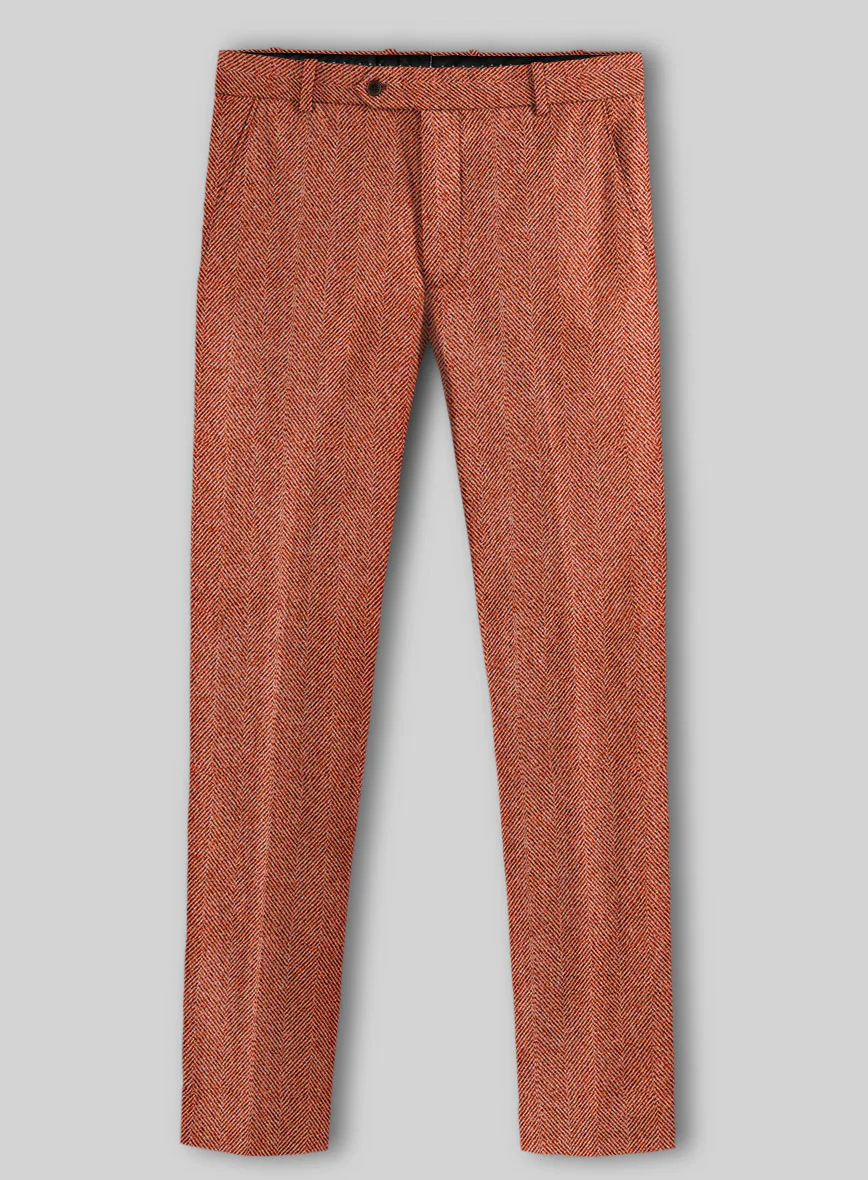 Naples Wide Herringbone Caramine Pink Tweed Pants