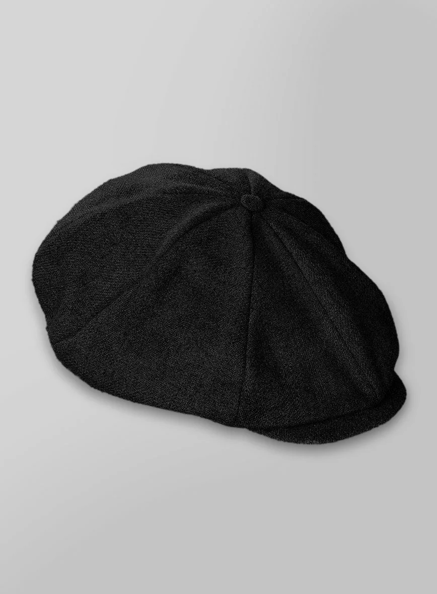 Naples Wide Herringbone Charcoal Tweed Newsboy Cap - Image 3