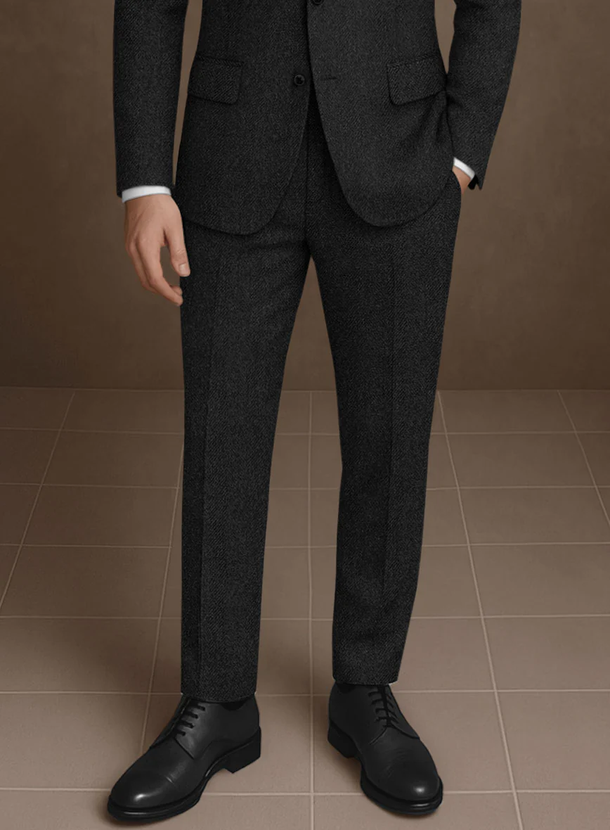 Naples Wide Herringbone Charcoal Tweed Suit - Image 5