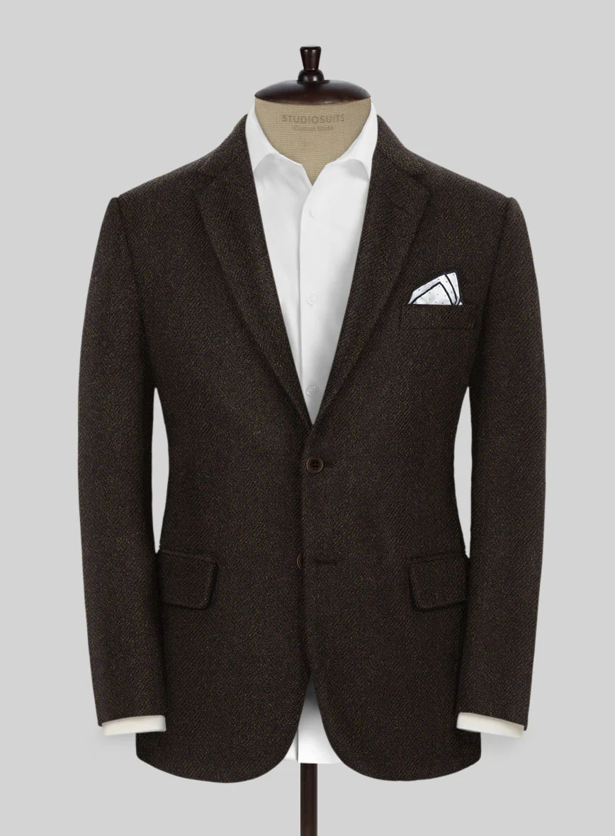 Naples Wide Herringbone Dark Brown Tweed Jacket