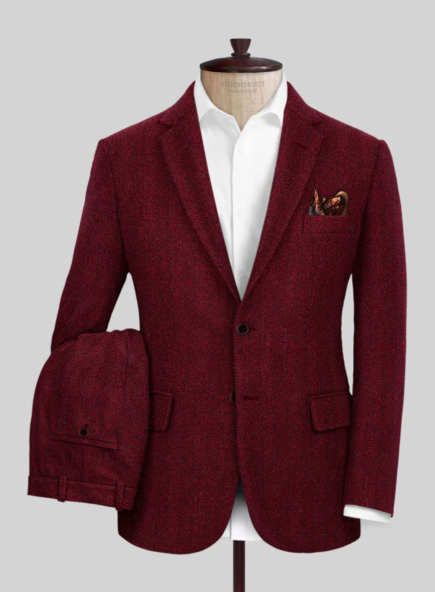 Naples Wide Herringbone Mahogany Tweed Suit