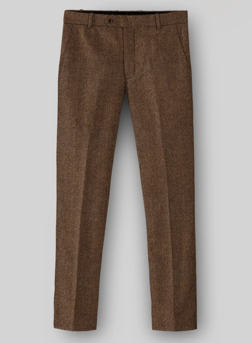 Naples Wide Herringbone Tan Tweed Pants