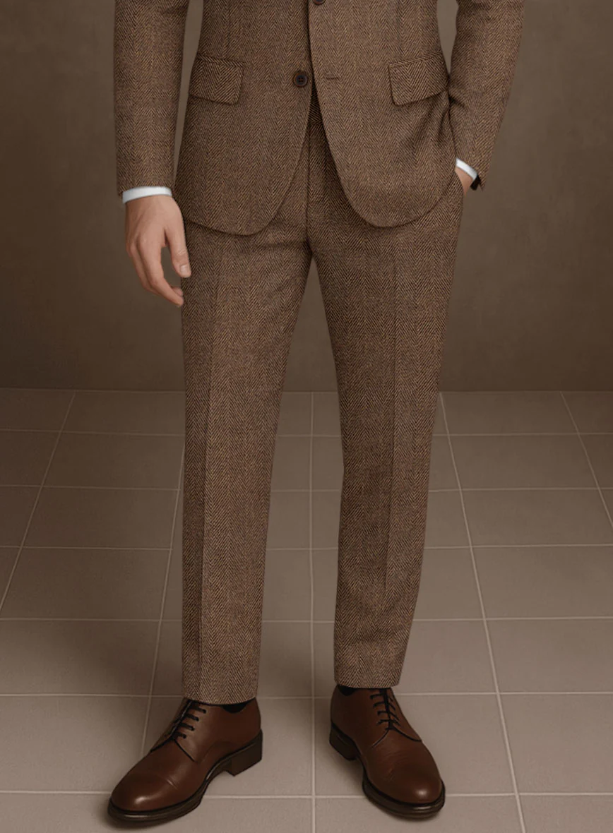 Naples Wide Herringbone Tan Tweed Pants - Image 2