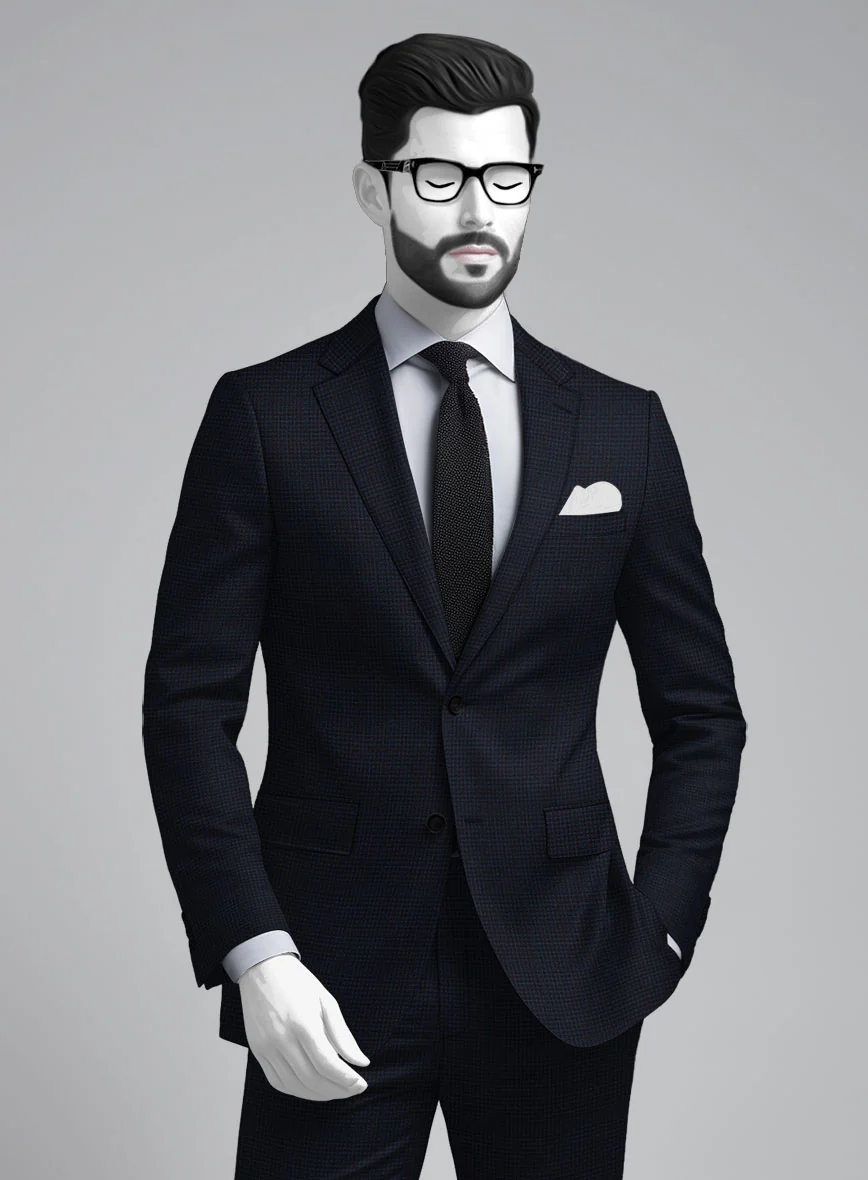 Napolean Alda Gingham Dark Blue Wool Suit - Image 4