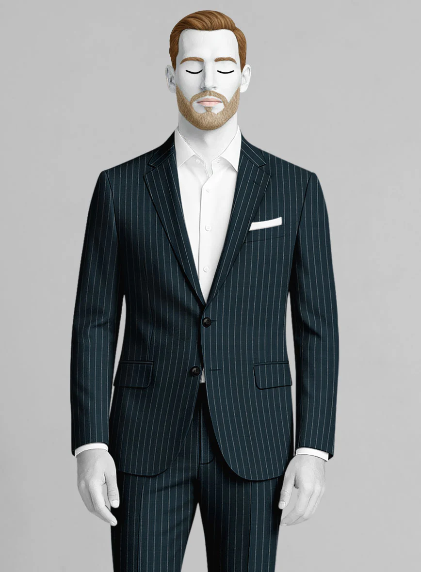 Napolean Argio Stripe Prussian Blue Wool Jacket - Image 2