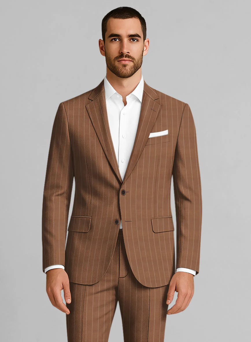 Napolean Avrino Stripe Brown Wool Suit - Image 3