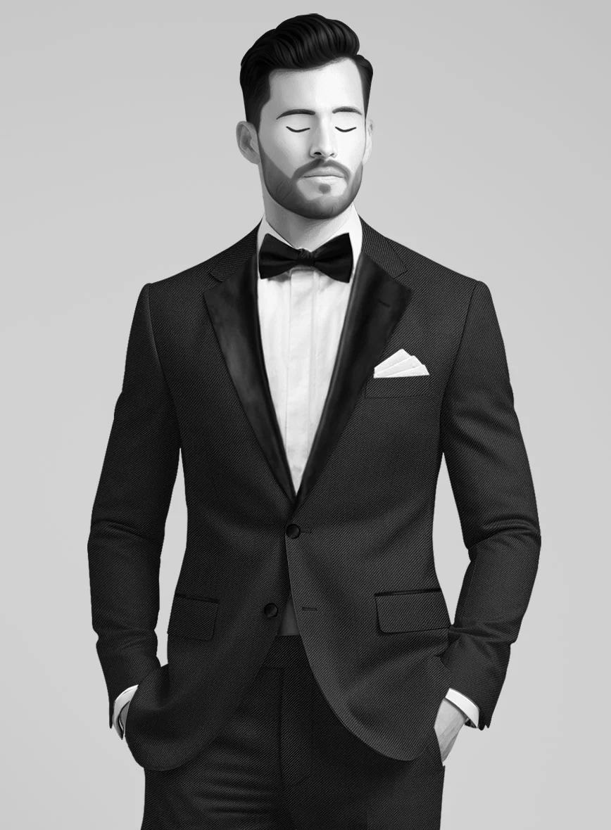 Napolean Cavalry Twill Black Wool Tuxedo Suit - Image 4
