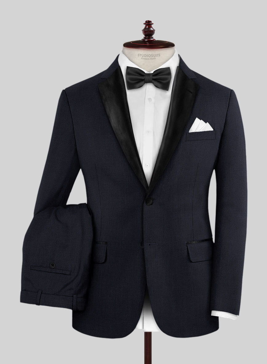 Napolean Cavalry Twill Blue Wool Tuxedo Suit
