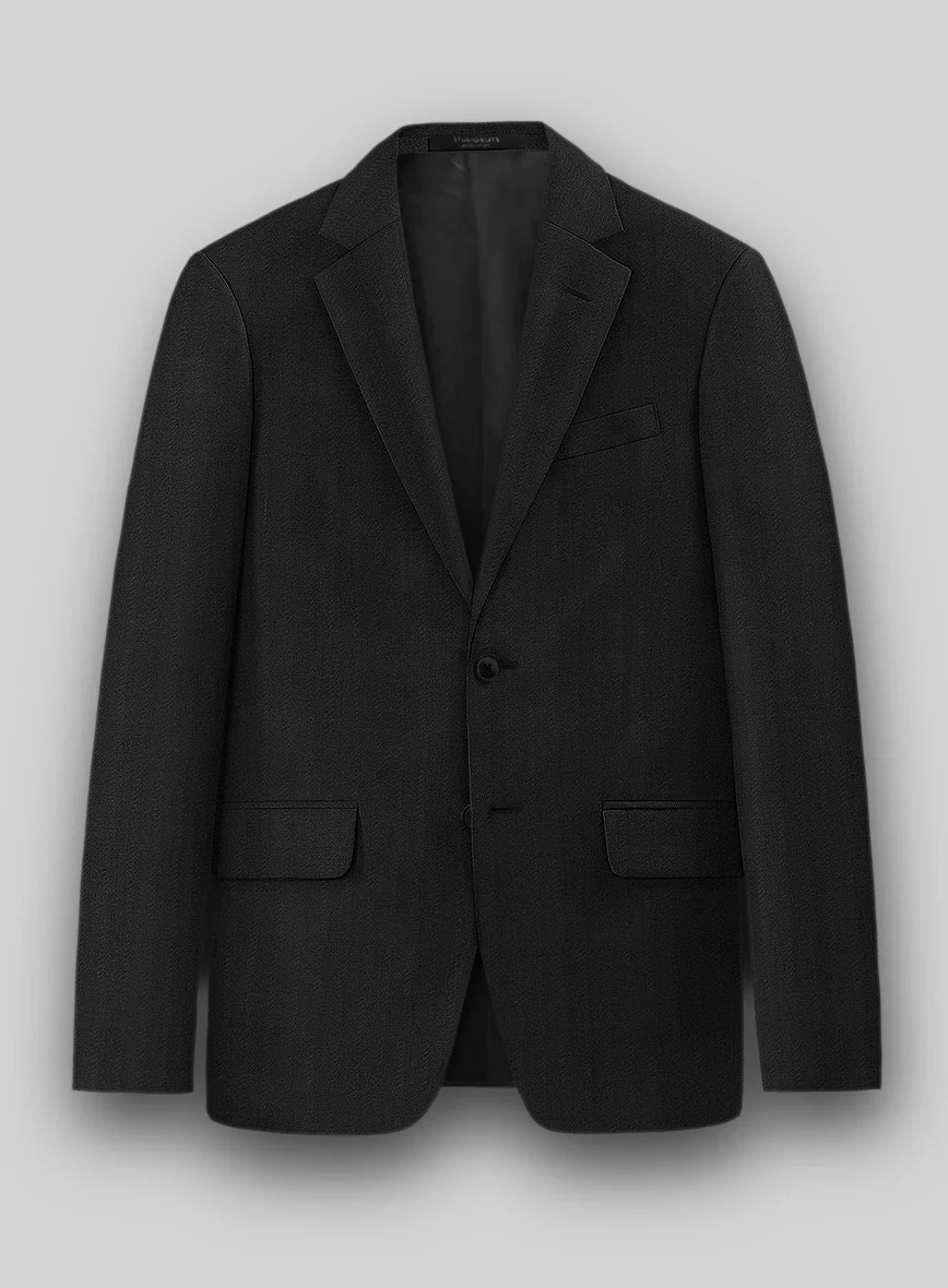 Napolean Curve Black Herringbone Wool Jacket