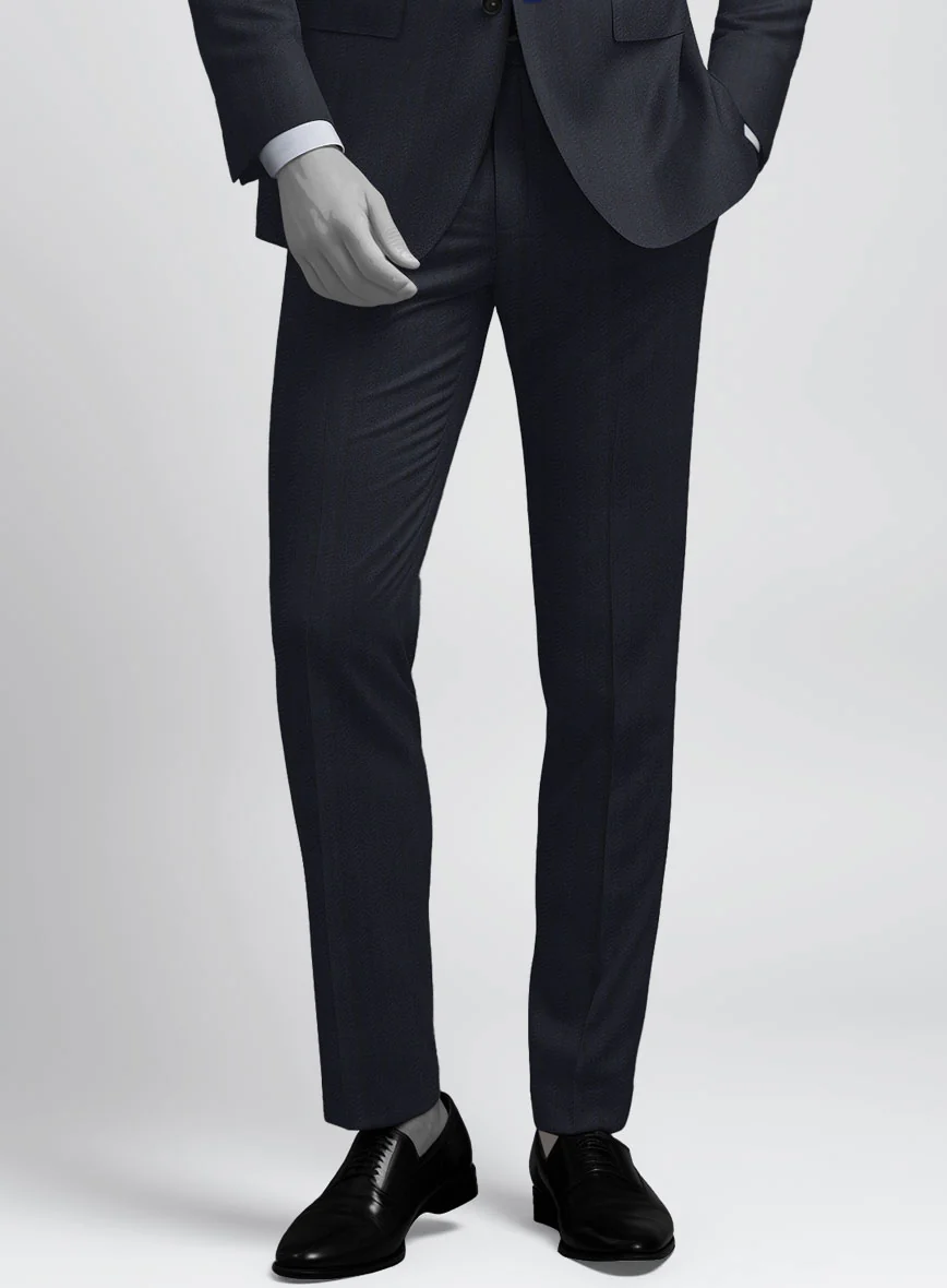 Napolean Curve Blue Herringbone Wool Pants - Image 2