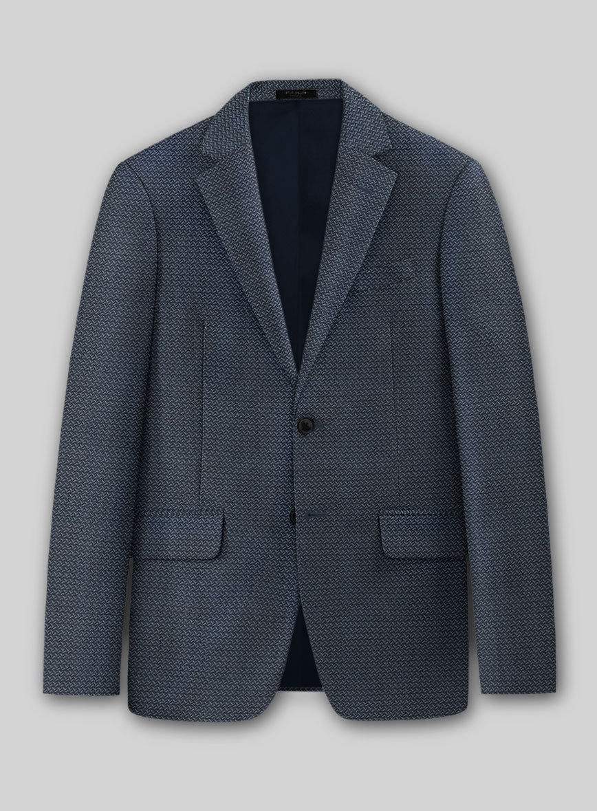 Napolean Dalmoro Chevron Weave Blue Wool Jacket