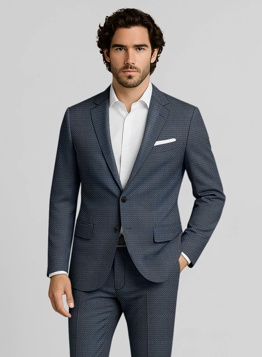 Napolean Dalmoro Chevron Weave Blue Wool Jacket - Image 2
