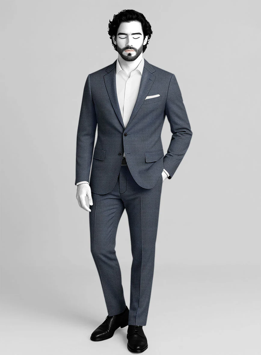 Napolean Dalmoro Chevron Weave Blue Wool Suit