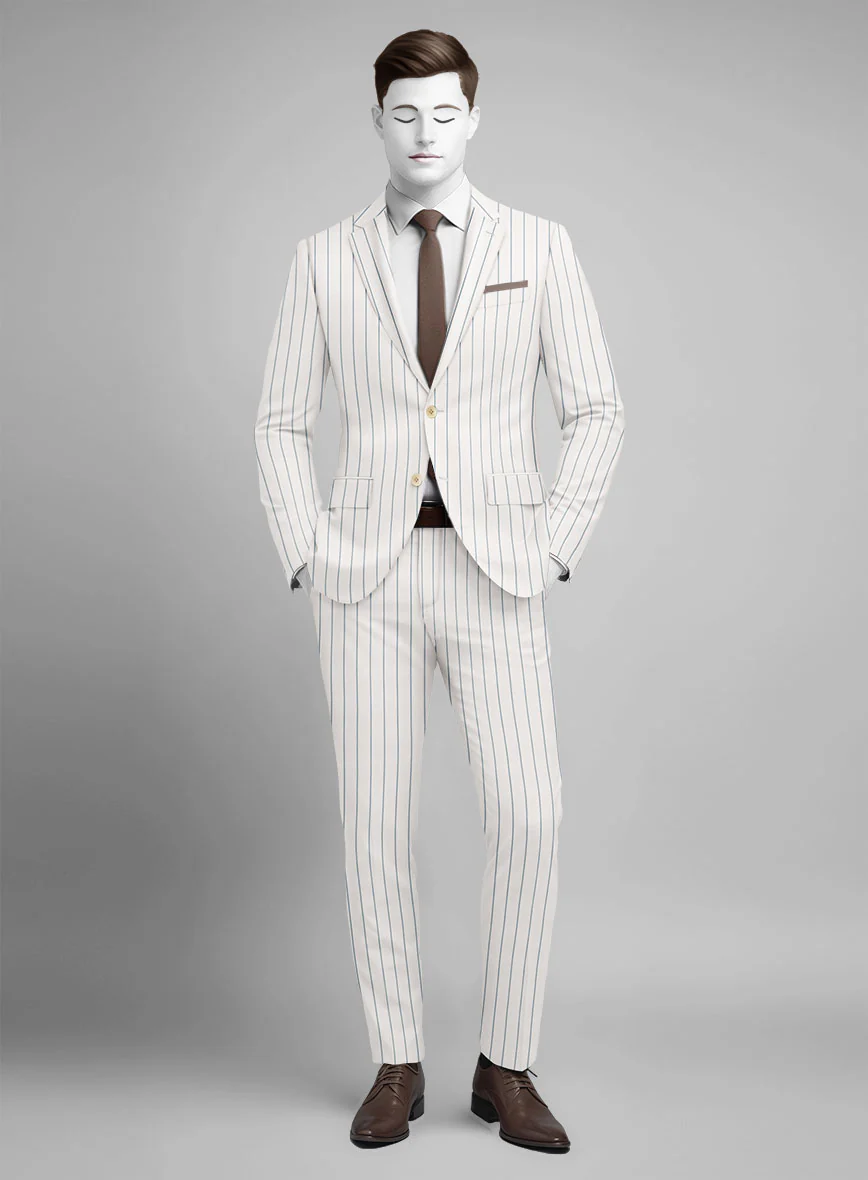 Napolean Dario Stripe Ivory Wool Suit