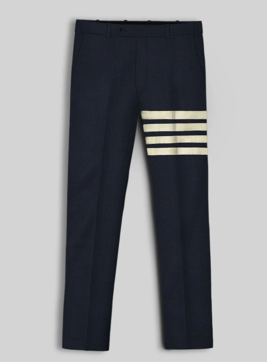 Napolean Dark Blue Wool Ivory Bar Trouser