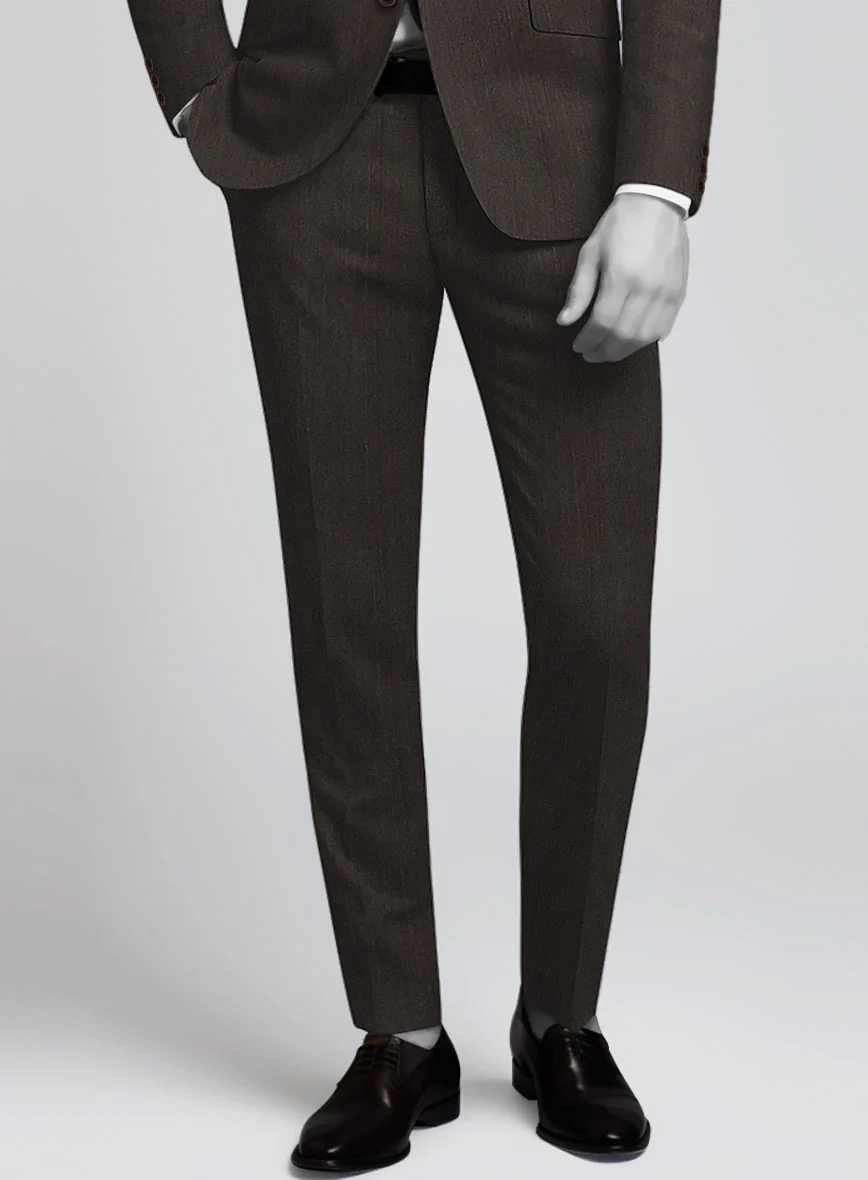 Napolean Dark Brown Herringbone Wool Pants