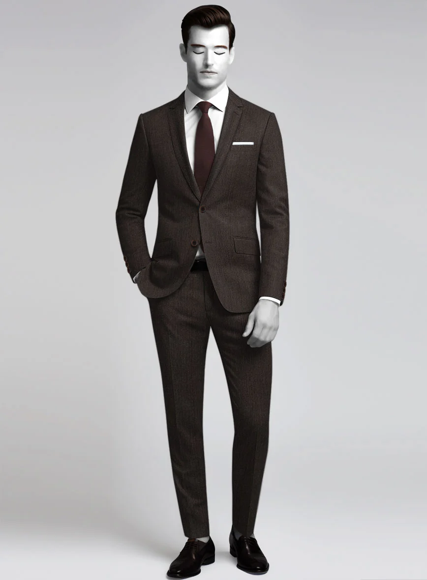 Napolean Dark Brown Herringbone Wool Suit