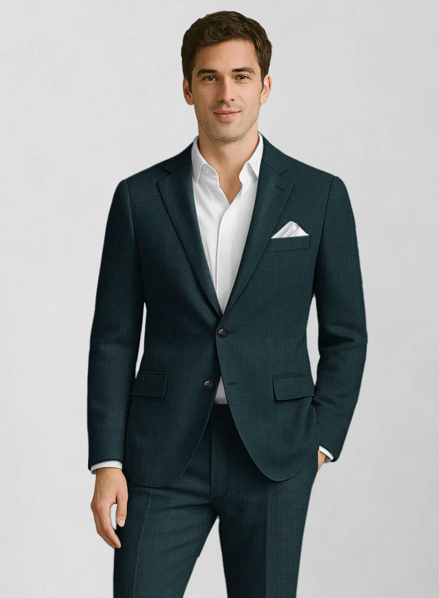 Napolean Fioran Teal Blue Microcheck Wool Jacket - Image 2
