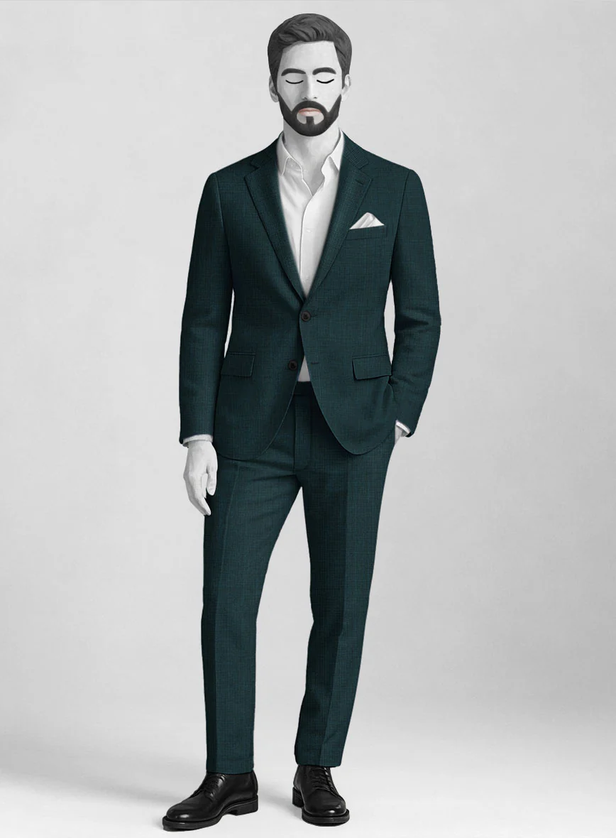 Napolean Fioran Teal Blue Microcheck Wool Suit