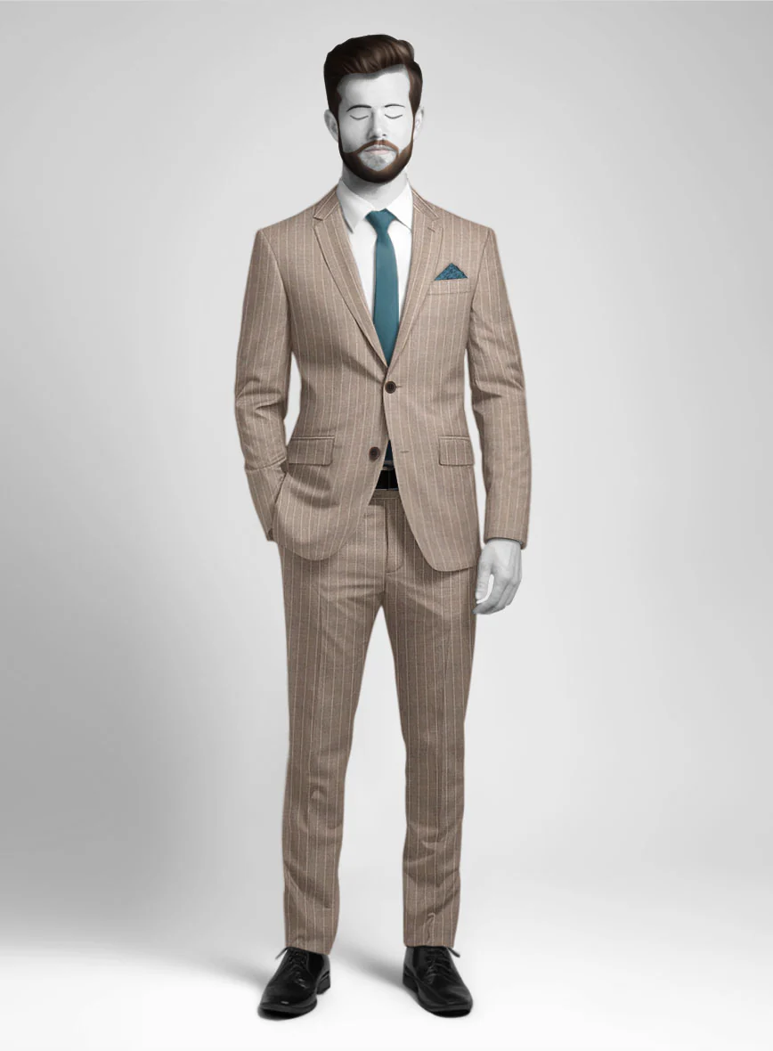 Napolean Genova Stripe Dark Beige Wool Suit