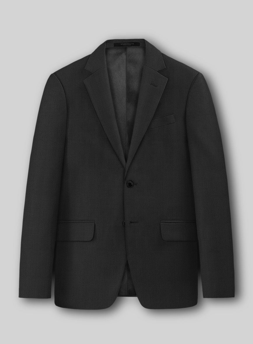 Napolean Imperial Black Herringbone Wool Jacket