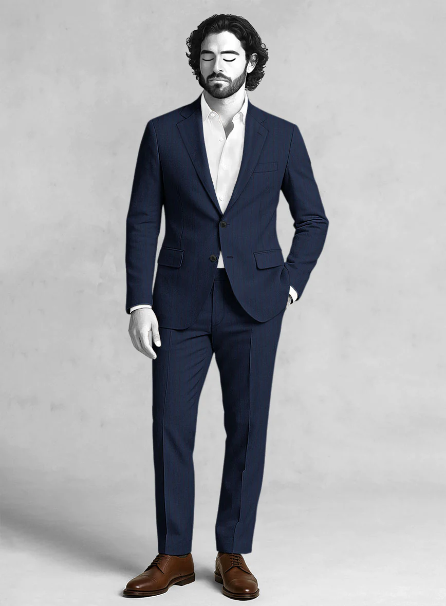 Napolean Kara Stripe Blue Wool Suit