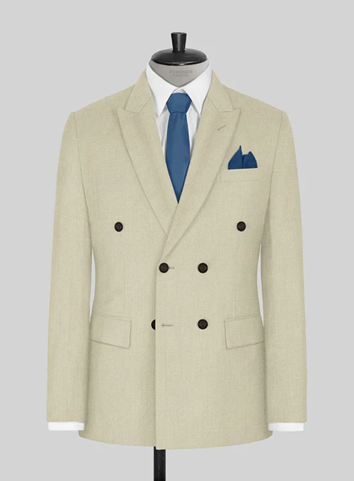 Napolean Light Beige Wool Double Breasted Suit - Image 2