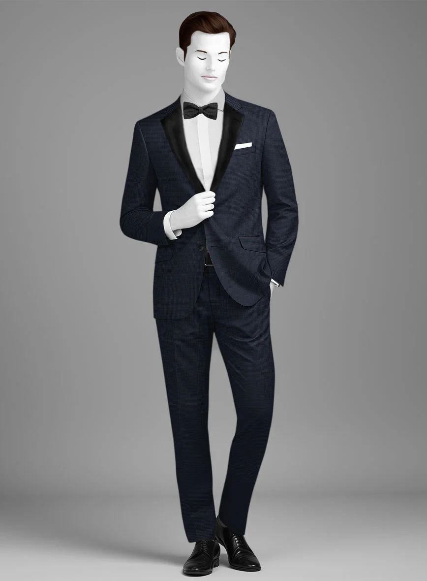 Napolean Mini Houndstooth Blue Wool Tuxedo Suit - Image 2
