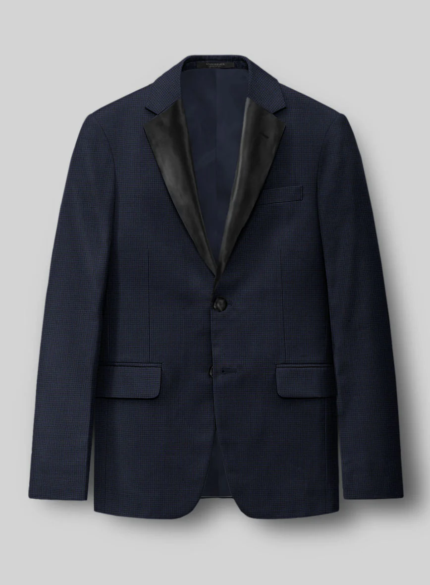 Napolean Mini Houndstooth Blue Wool Tuxedo Suit - Image 3