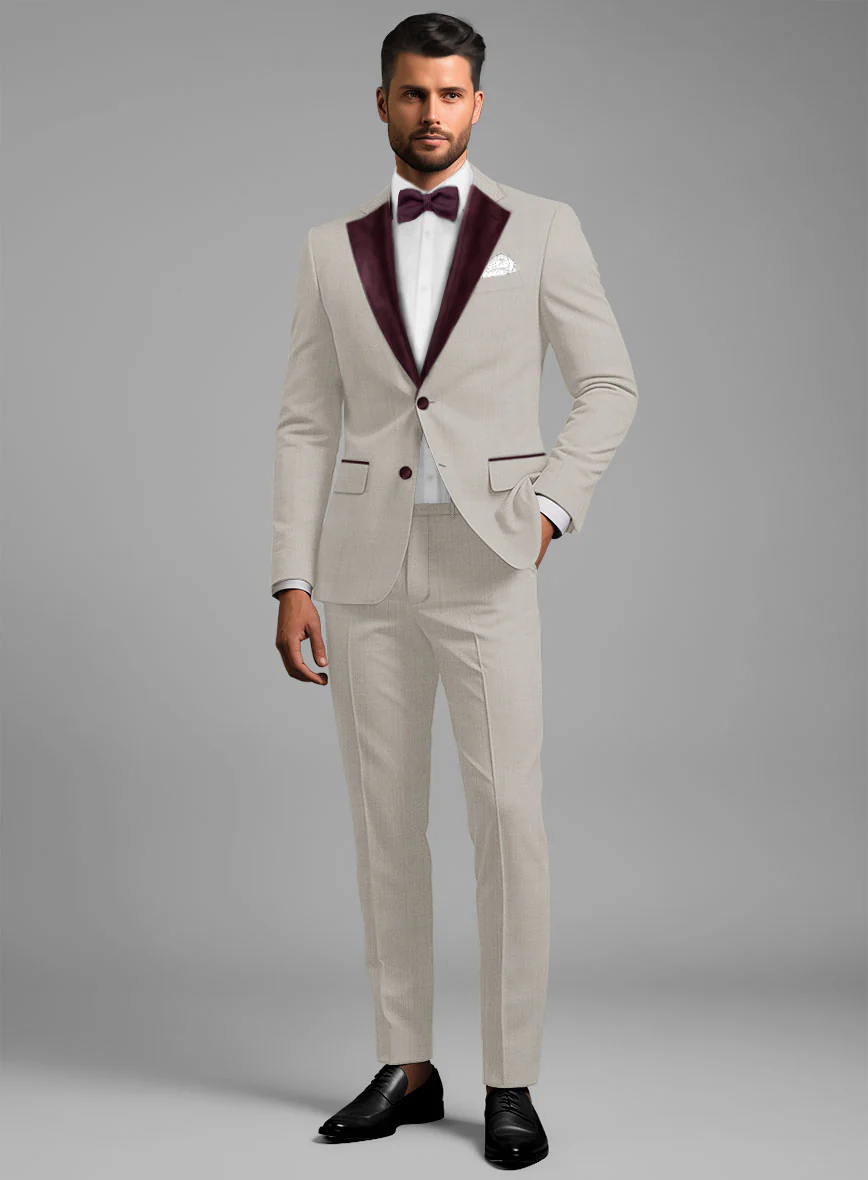 Napolean Wool Muted Beige Tuxedo Suit - Image 2