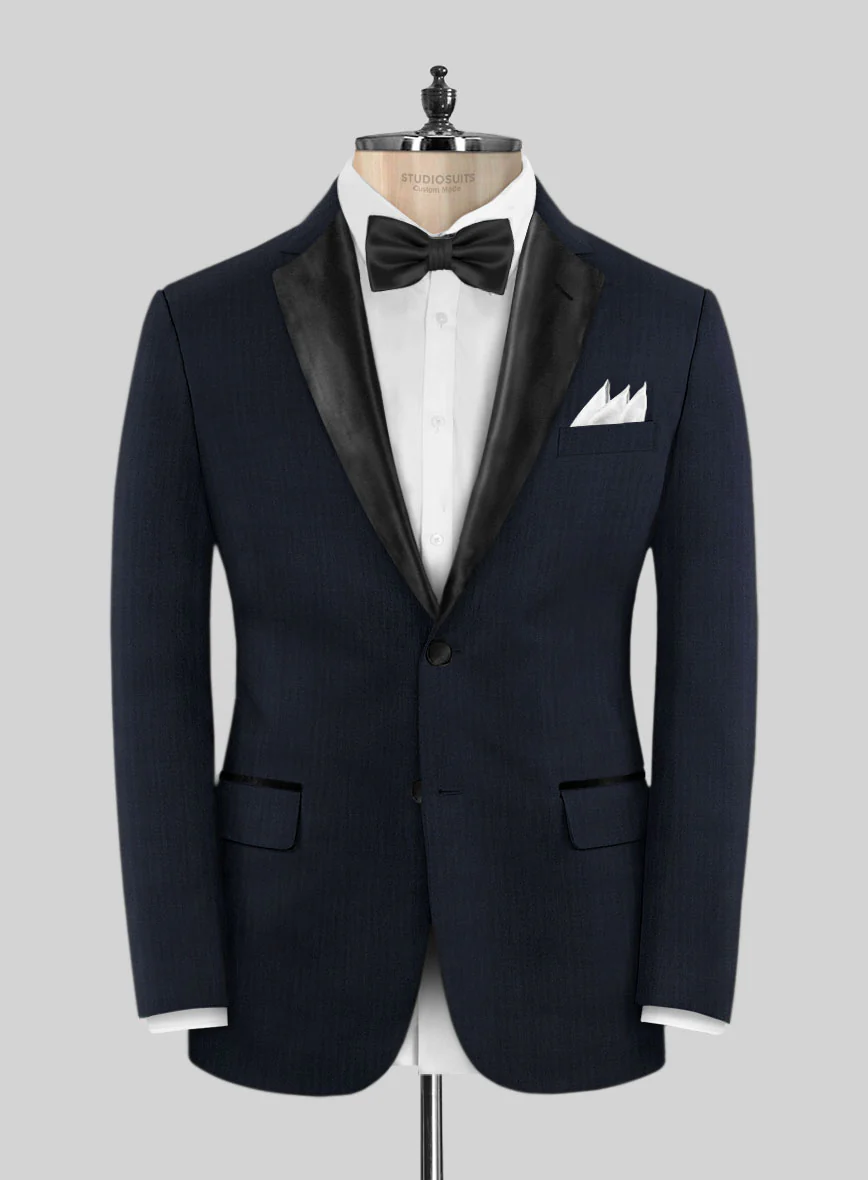Napolean Navy Herringbone Wool Tuxedo Jacket - Image 3