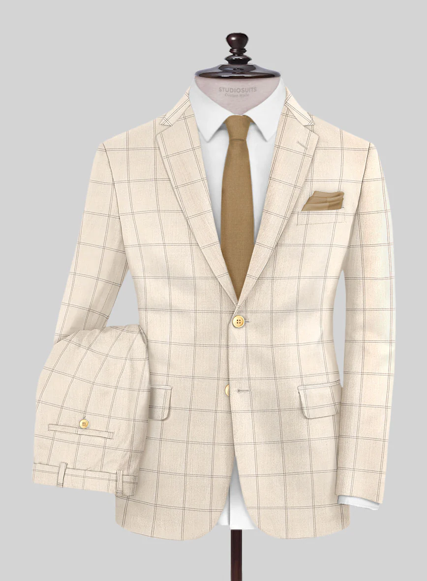 Napolean Noemi Windowpane Beige Wool Suit - Image 2