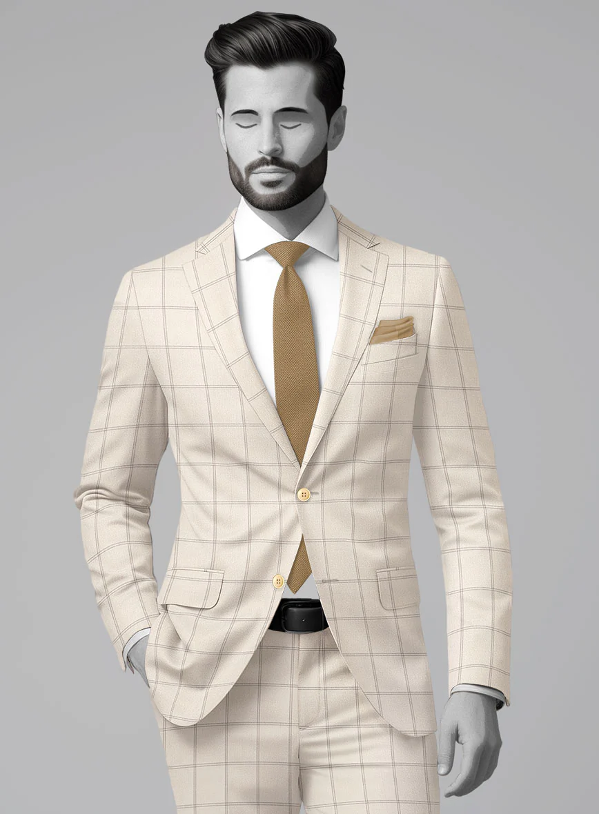 Napolean Noemi Windowpane Beige Wool Suit - Image 3