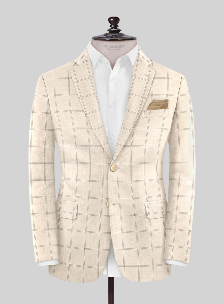 Napolean Noemi Windowpane Beige Wool Suit - Image 4