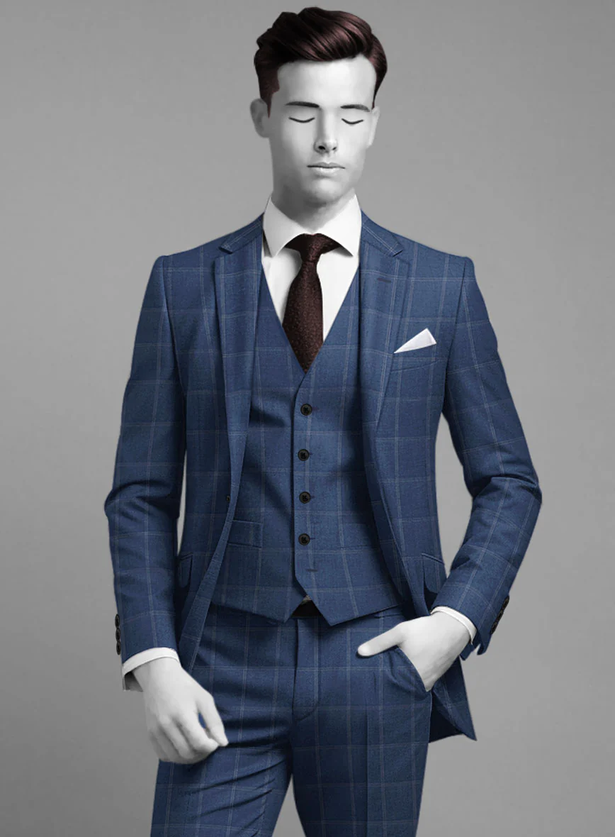 Napolean Noemi Windowpane Blue Wool Suit - Image 3