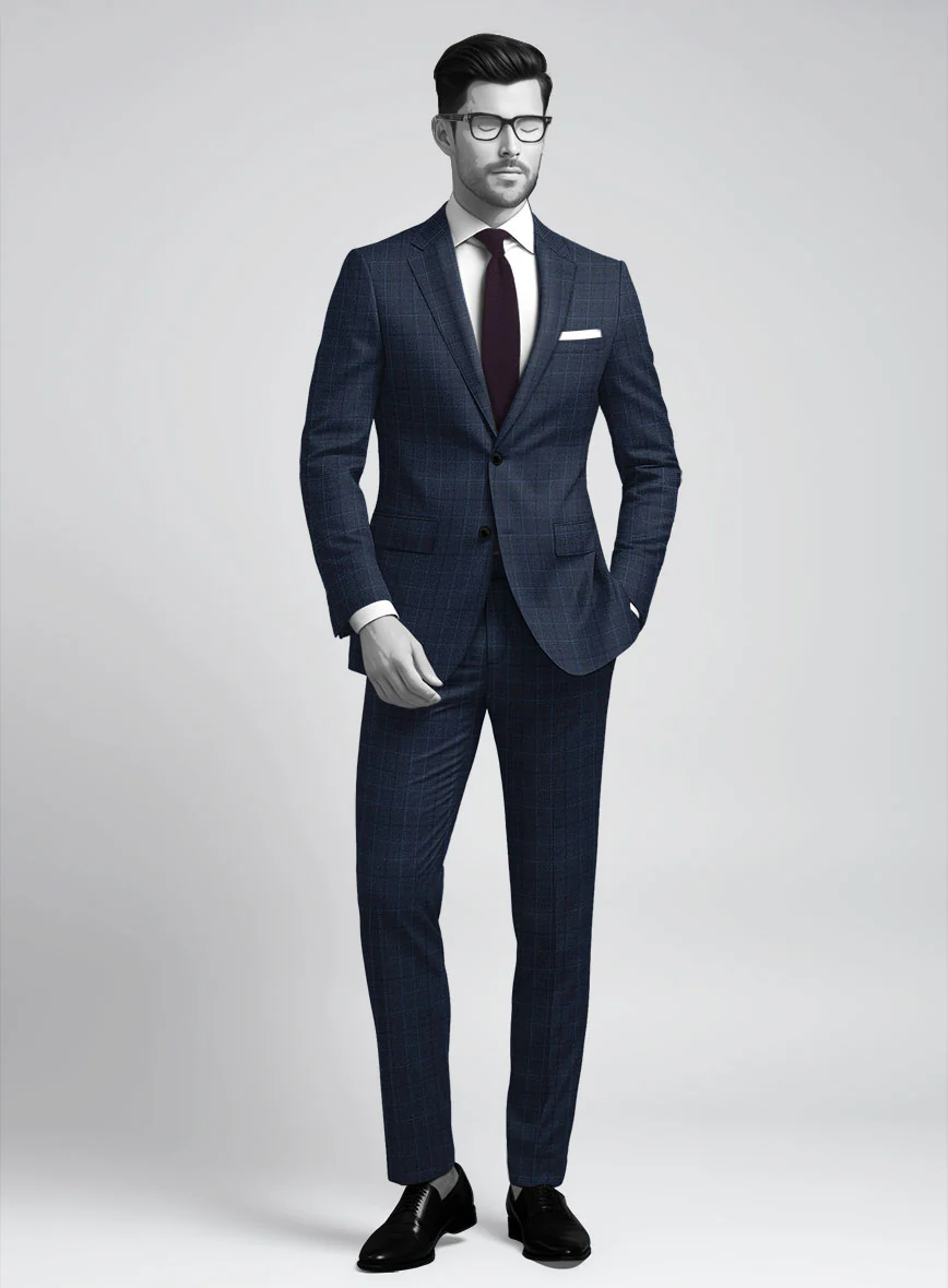 Napolean Porter Prince Of Wales Blue Wool Suit