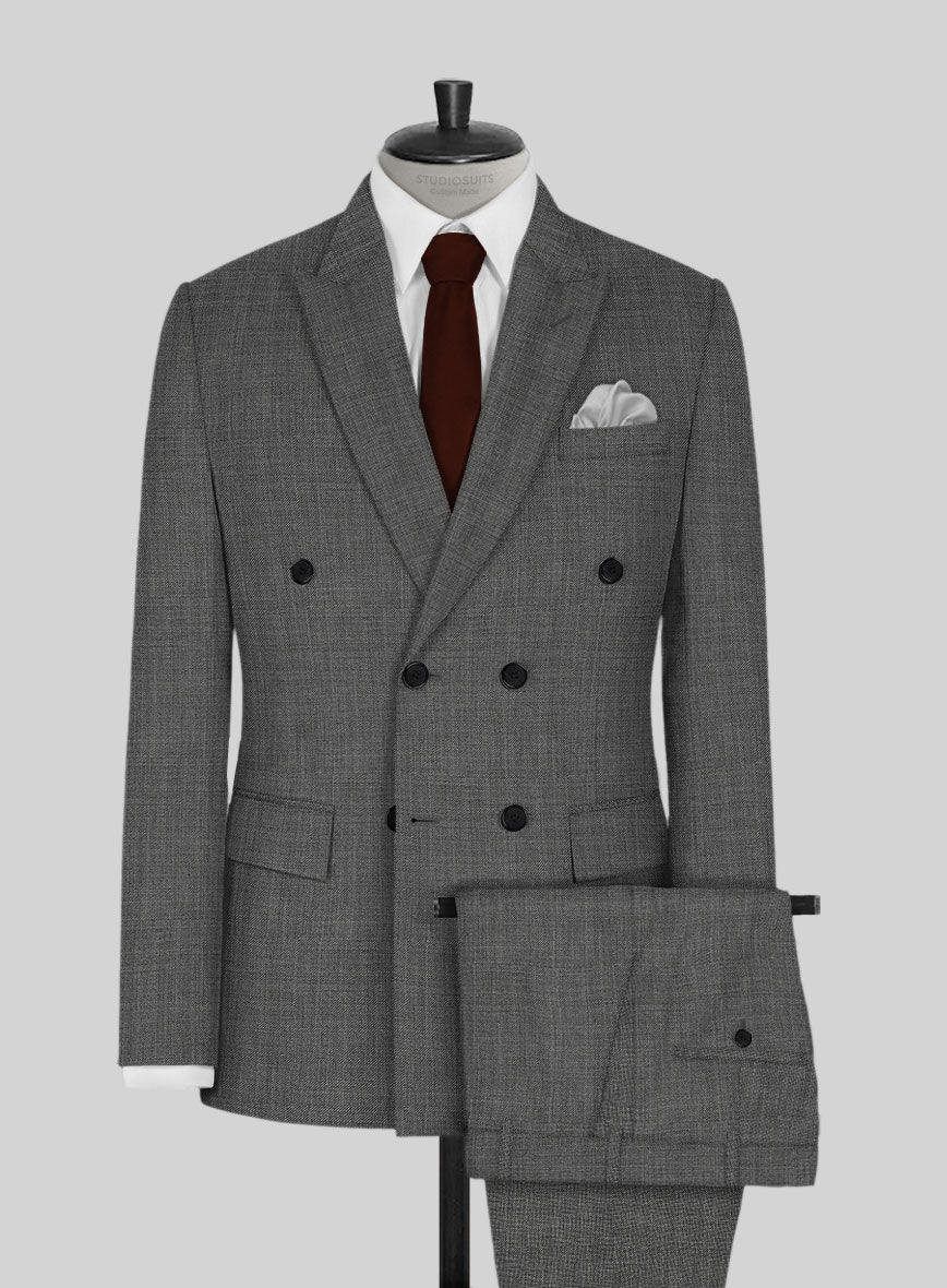 Napolean Sharkskin Gray Wool Double Breasted Suit
