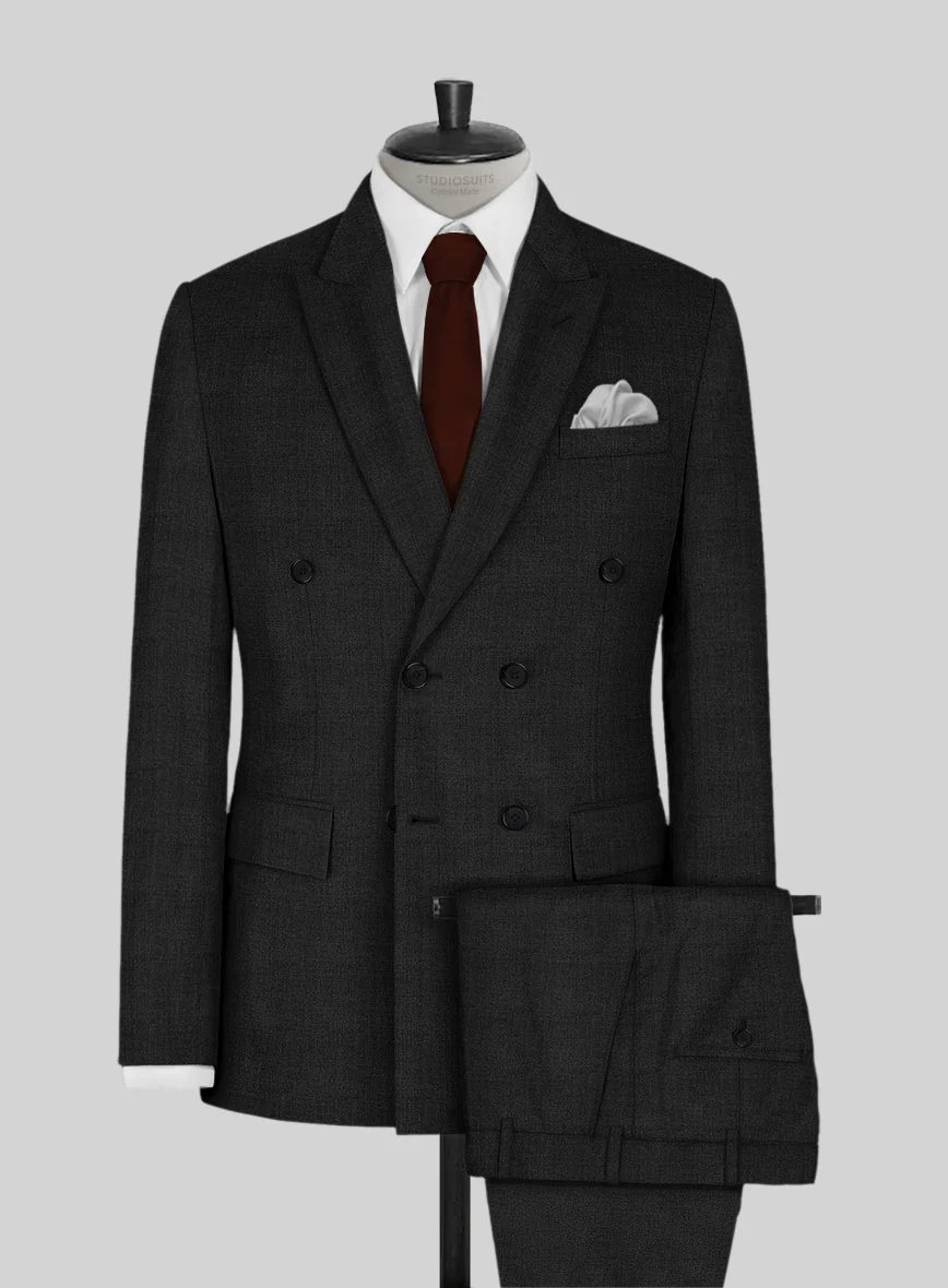 Napolean Stone Black Wool Double Breasted Suit