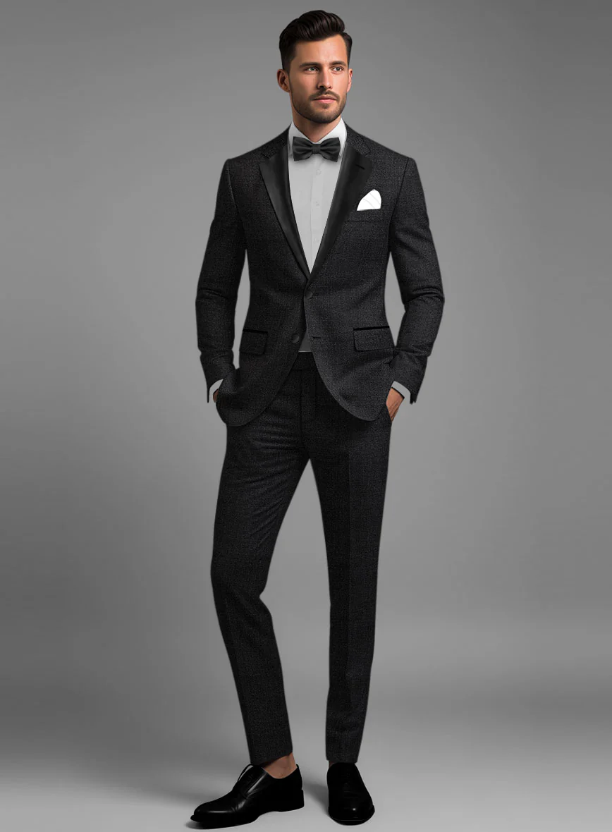 Napolean Stone Black Wool Tuxedo Suit - Image 2