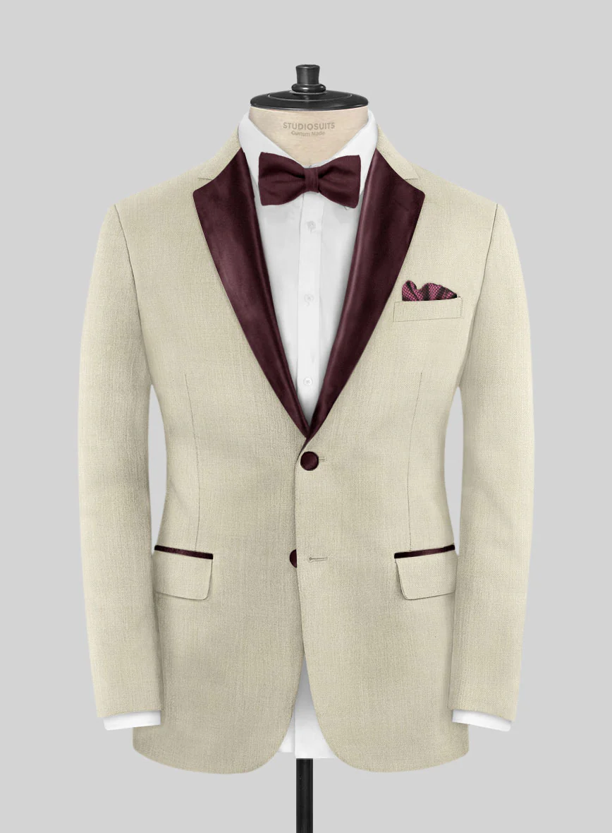 Napolean Stretch Beige Wool Tuxedo Jacket