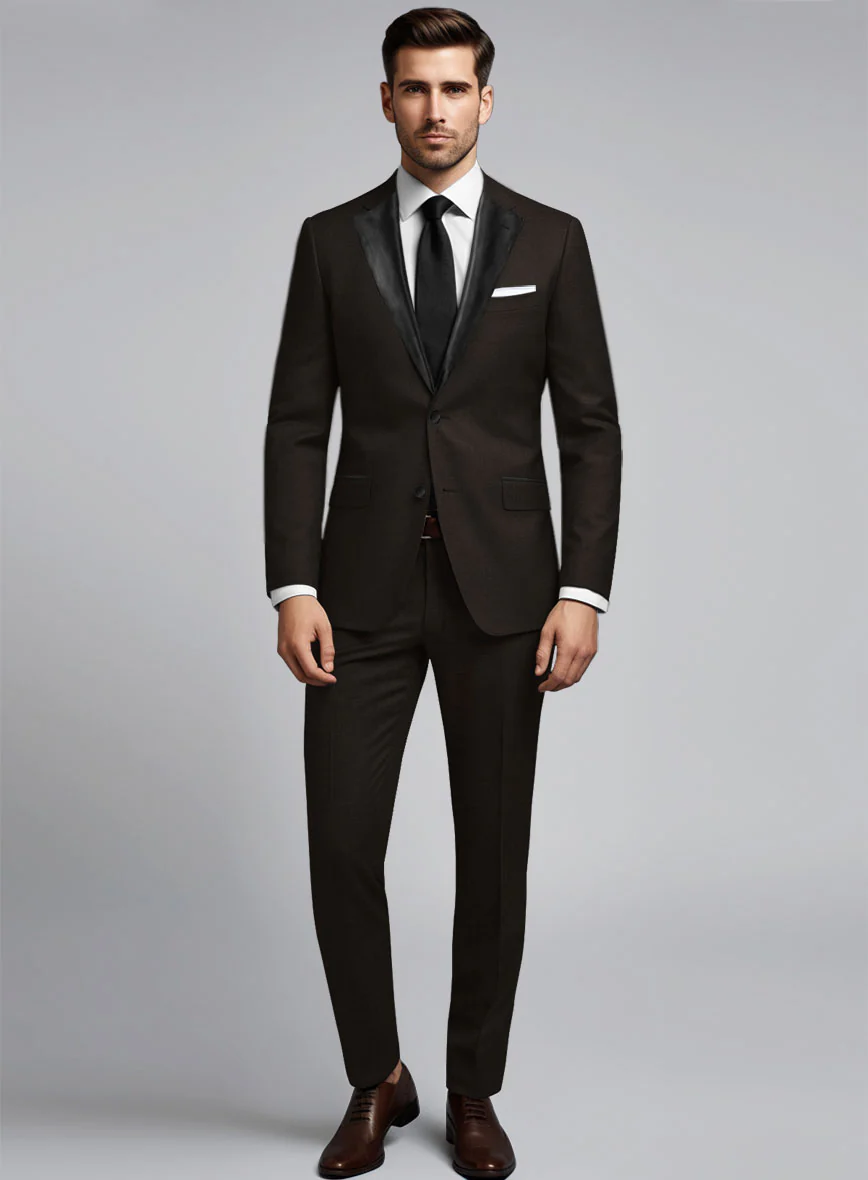 Napolean Stretch Dark Brown Wool Tuxedo Suit