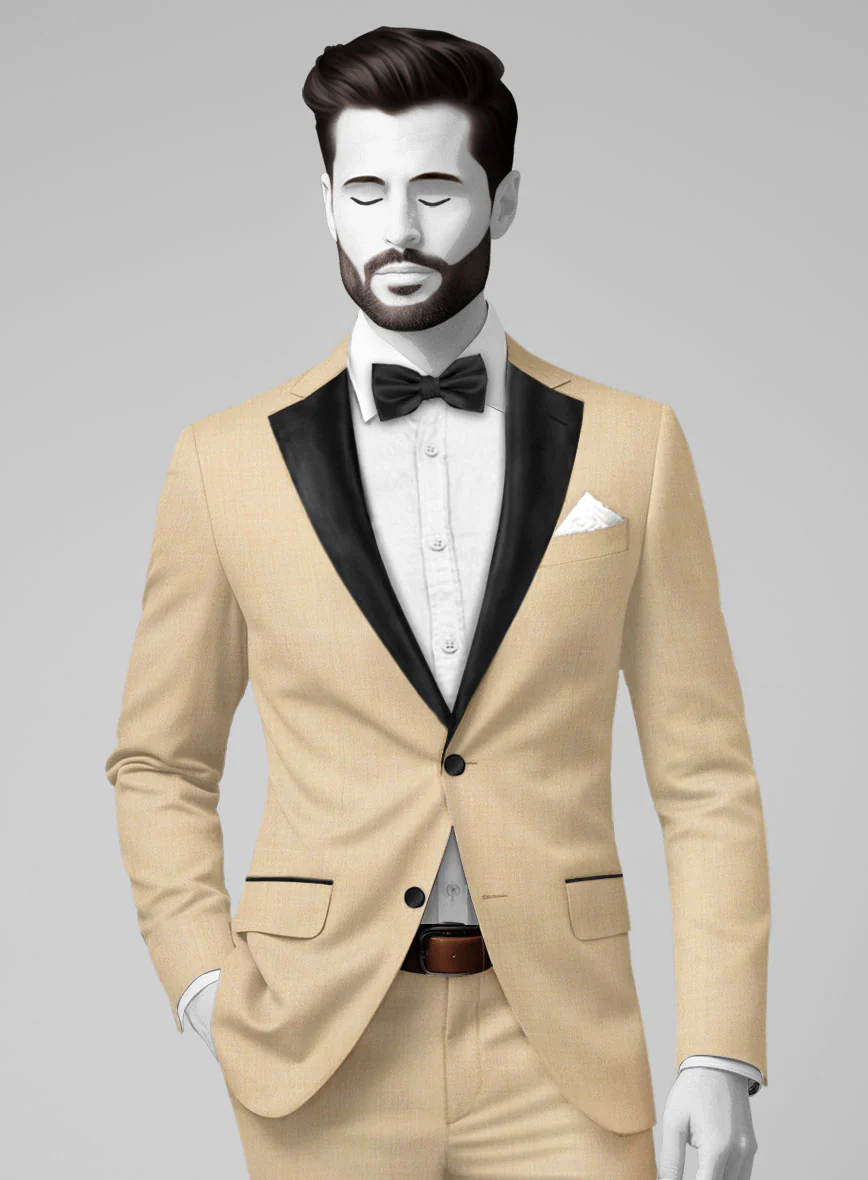 Napolean Stretch Khaki Wool Tuxedo Suit - Image 3