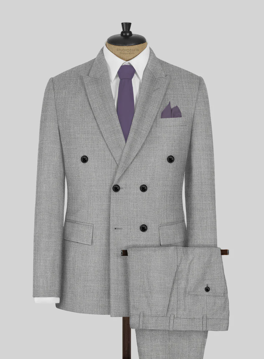 Napolean Worsted Light Gray Wool Double Breasted Suit