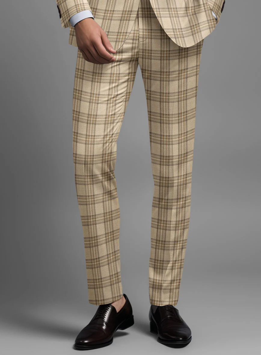 Noble Beige Check Wool Silk Linen Suit - Image 5