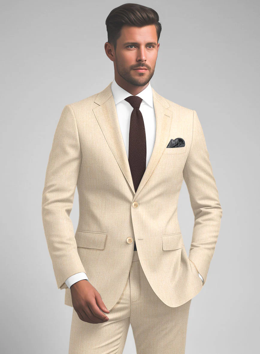 Noble Beige Wool Silk Linen Jacket - Image 2