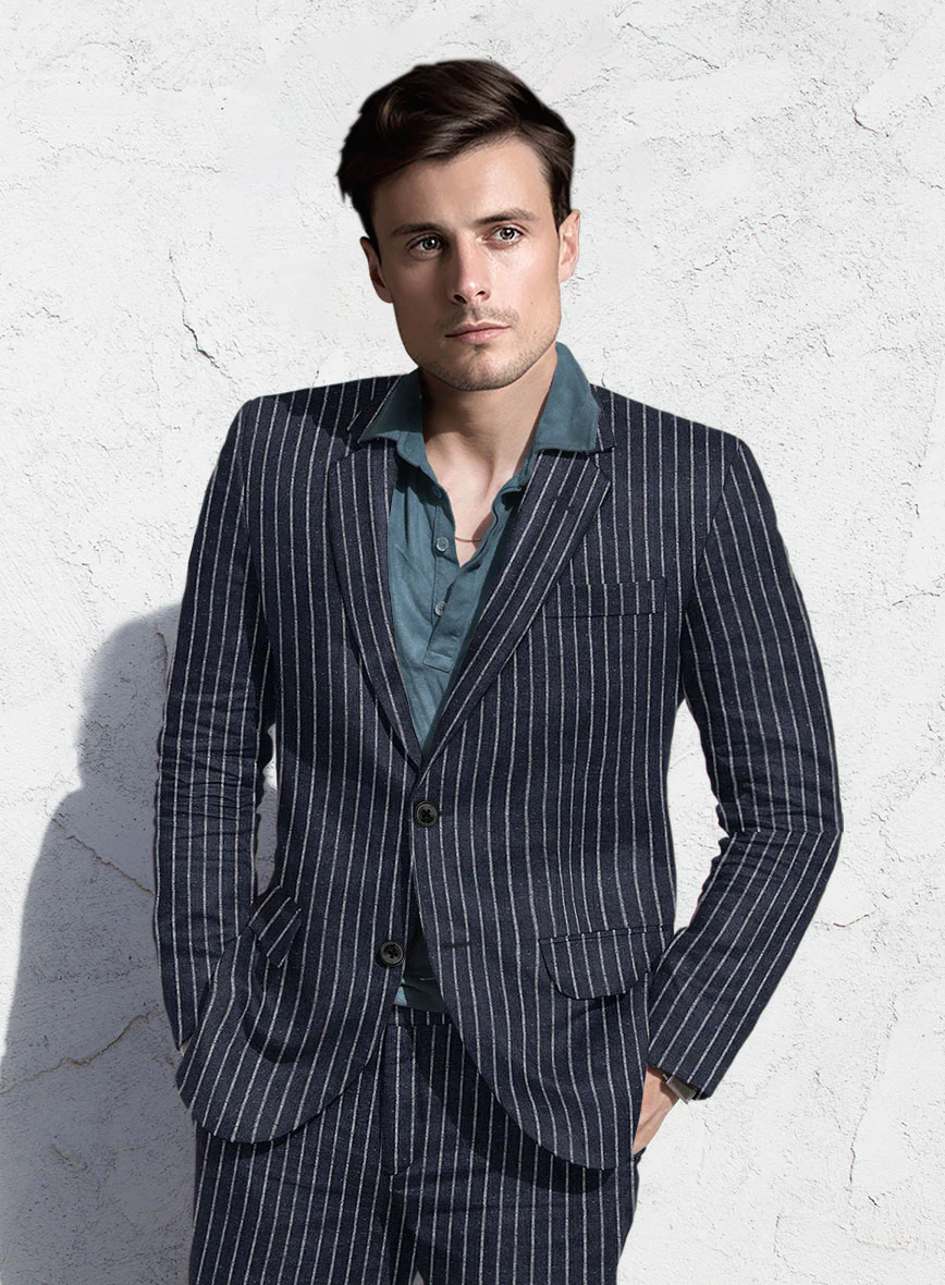 Noble Blue Stripe Wool Silk Jacket - Image 2